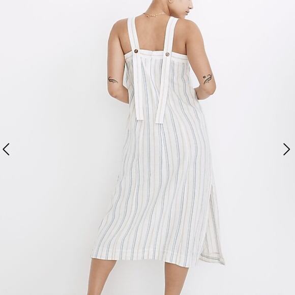 NWT Madewell Linen Cotton Princess-Seamed Midi Dress in Desert Dune Stripe - Picture 1 of 15
